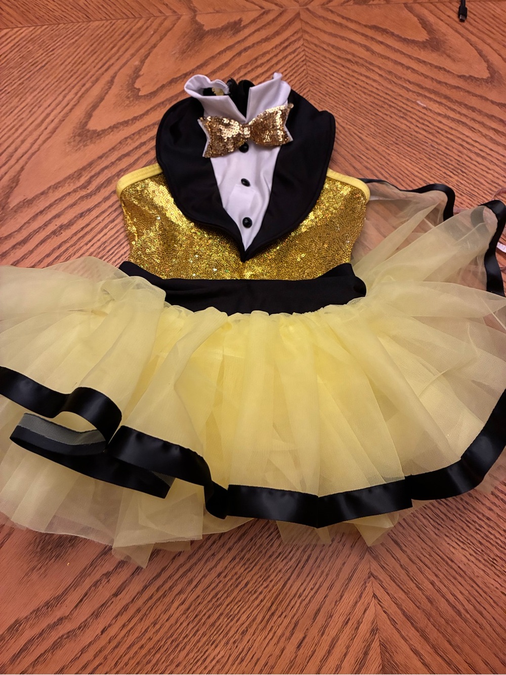 Gold & Yellow Sequin Tuxedo Tutu Dance Dress - Kids Costume A Wish Come True - Picture 2 of 10